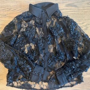Zara Women’s Black Sheer Blouse with Floral Design